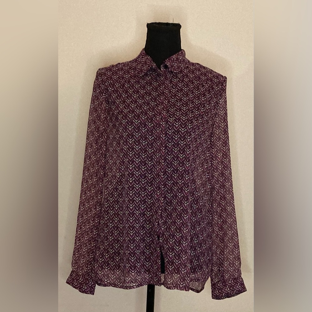 French connection- Purple‎ and white design button down blouse Size 4